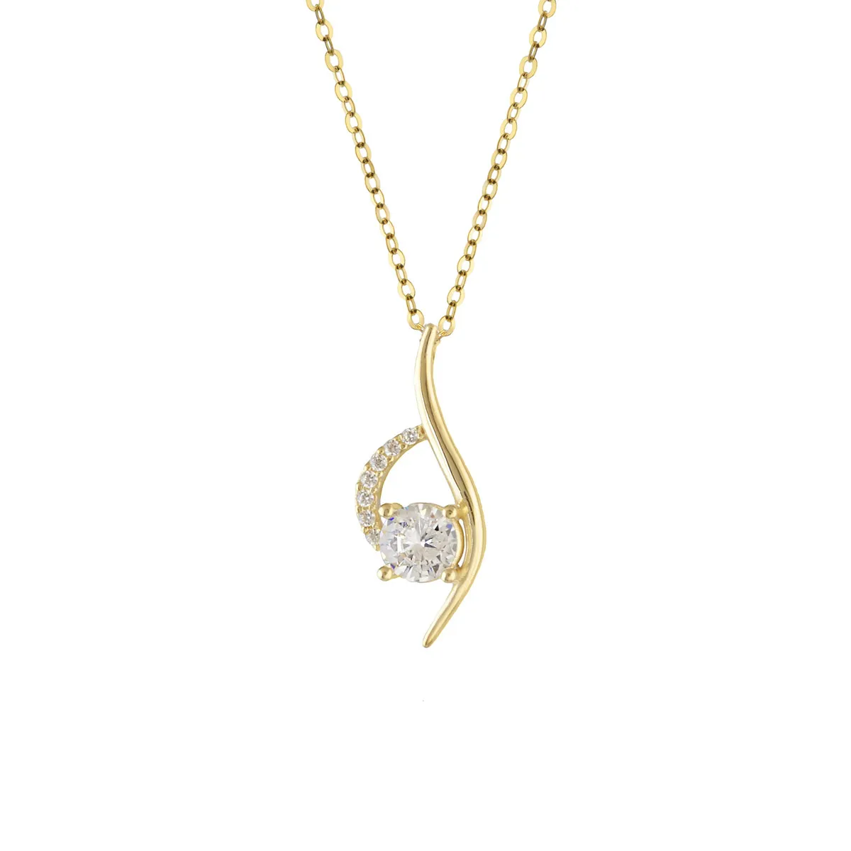 Χρυσό Κολιέ Κ14 "Eternal Flow" με Μονόπετρο Ζιργκόν και Καμπυλωτό Μοτίβο